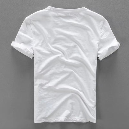 Designer Cartoon Embroidery Stitching Linen Short Sleeve T-Shirt Men Brand Casual round Neck White T Shirt for Men Camiseta