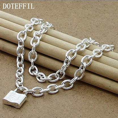 925 Sterling Silver Square Lock Pendant Necklaces 18 Inches Chain for Women Lovers Wedding Party Jewelry