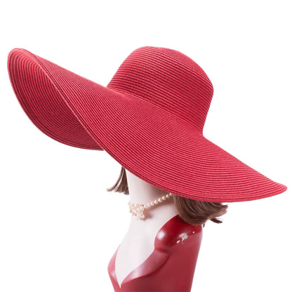 7.1''/18Cm Foldable Oversized Huge Wide Brim Sun Beach Straw Hats Wedding Womens Floppy Party Dressy A330