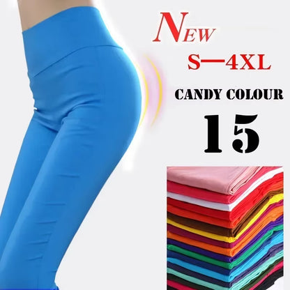 15 Candy Colour Women 5XL 6XL High Waist Stretch Pencil Pants Skinny Casual Cotton Leggings Female Trousers