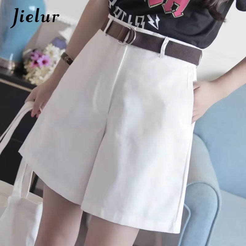 Shorts All-Match 4 Solid Color Sashes Casual Shorts Women A-Line High Waist Slim Short Femme Chic S-XXL Ladies Bottom
