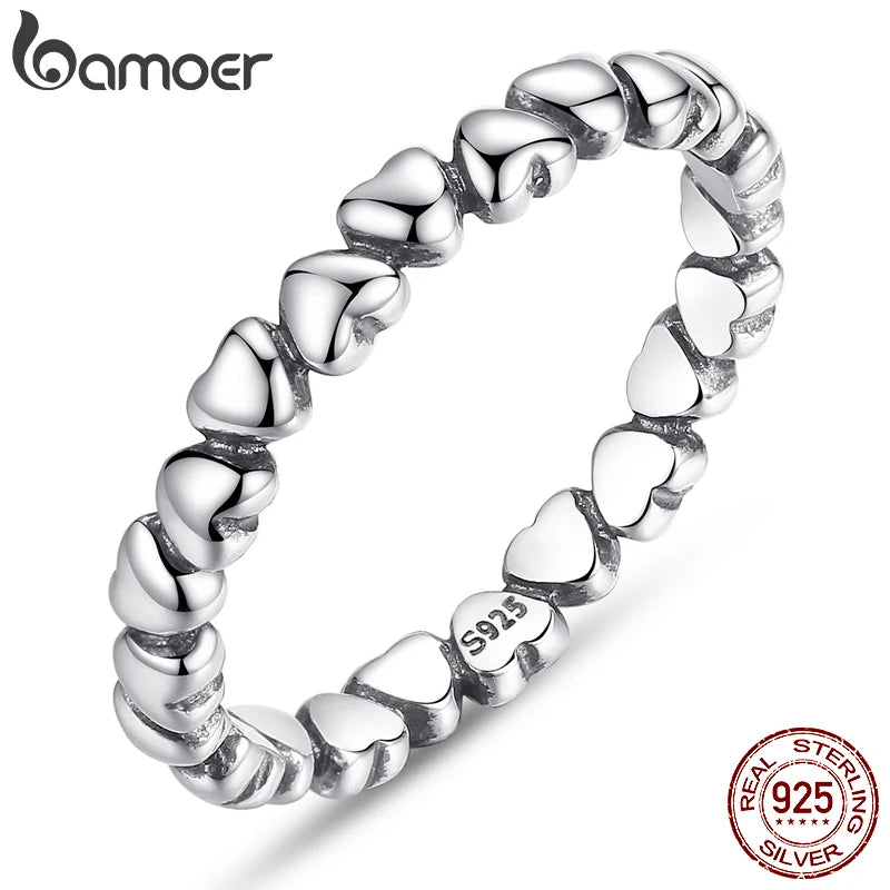 925 Sterling Silver Forever Love Heart Finger Ring Original Jewelry Gift Stackable Bague Korean Jewelry PA7108