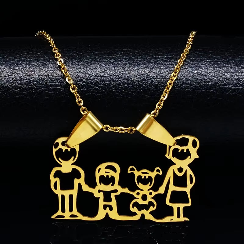 Stainless Steel Necklace Mama Family Necklaces Silver Color Love Boy Girl Pendant Jewelry Women Christmas Gift 355