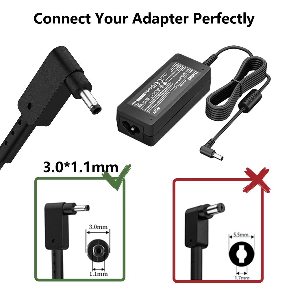 45W AC Adapter for  Laptop Charger 19V 2.37A 3.0X1.1Mm Compatible with  Chromebook Aspire Swift 1 /3 /5 Series