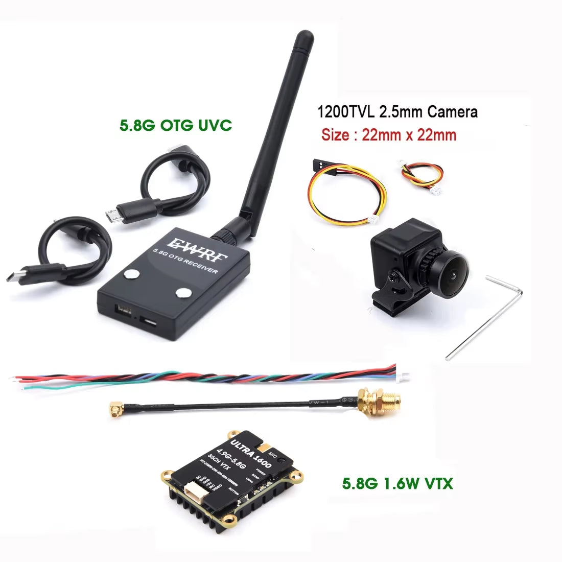 VTX2W5 5.8GHZ 1.6W / 2.5W 64CH FPV VTX Transmitter & 1500TVL / 1800TVL / 2000TVL Camera Receiver UVC for FPV RC Camera Drone