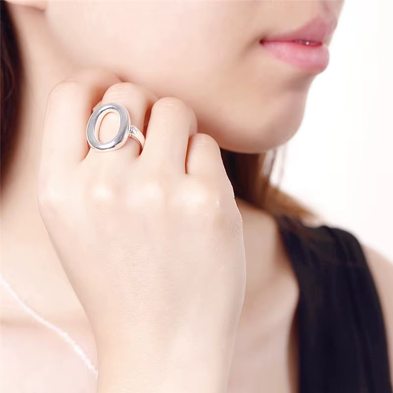 925 Sterling Silver Circle O Open Adjustable Size Rings for Women Wedding Engagement Party Jewelry
