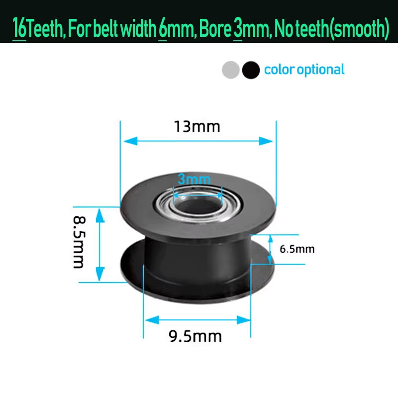 GT2 Idler Timing Pulley 16-Tooth 20-Teeth with 3Mm or 5Mm Bore with Bearings for 3D Printer Parts Timing Belt 6Mm 10Mm