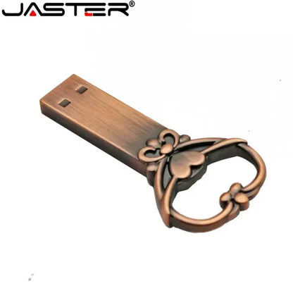 Copper Love Heart Shaped Key Usb Flash Drive Pendrive Pen Drive 4Gb 16Gb 32Gb 64Gb Metal Keys Memory Stick Wedding Gift