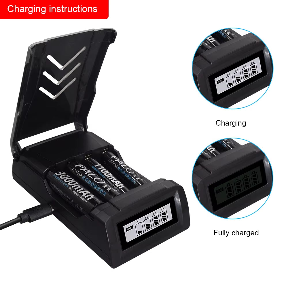4Pcs 3000Mah 1.2V AA Rechargeable Batteries+4Pcs 1100Mah 1.2V AAA Battery NI-MH AA AAA Rechargeable Battery for Camera Toy