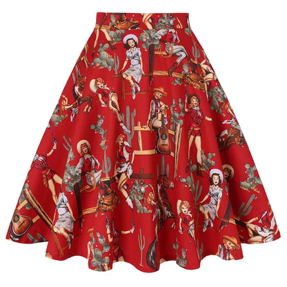 Women'S Runway Cotton Retro Vintage Skirt Black Faldas High Waist a Line Rockabilly Jupe 50S Swing Umbrella Skirts Pin up Skater