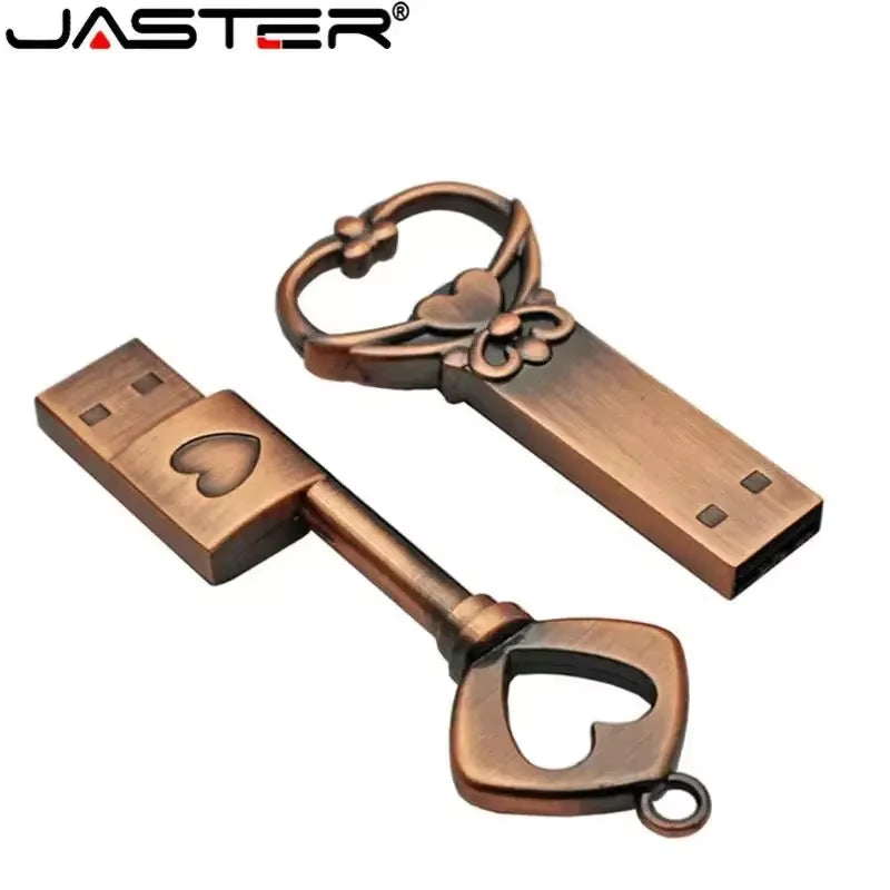 Copper Love Heart Shaped Key Usb Flash Drive Pendrive Pen Drive 4Gb 16Gb 32Gb 64Gb Metal Keys Memory Stick Wedding Gift