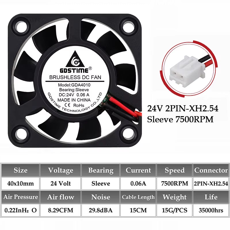 2Pcs  DC 24V 12V 5V 40Mm X 40Mm X 10Mm 2-Pin Ball Bearing Computer PC Case Cooling Fan 4010