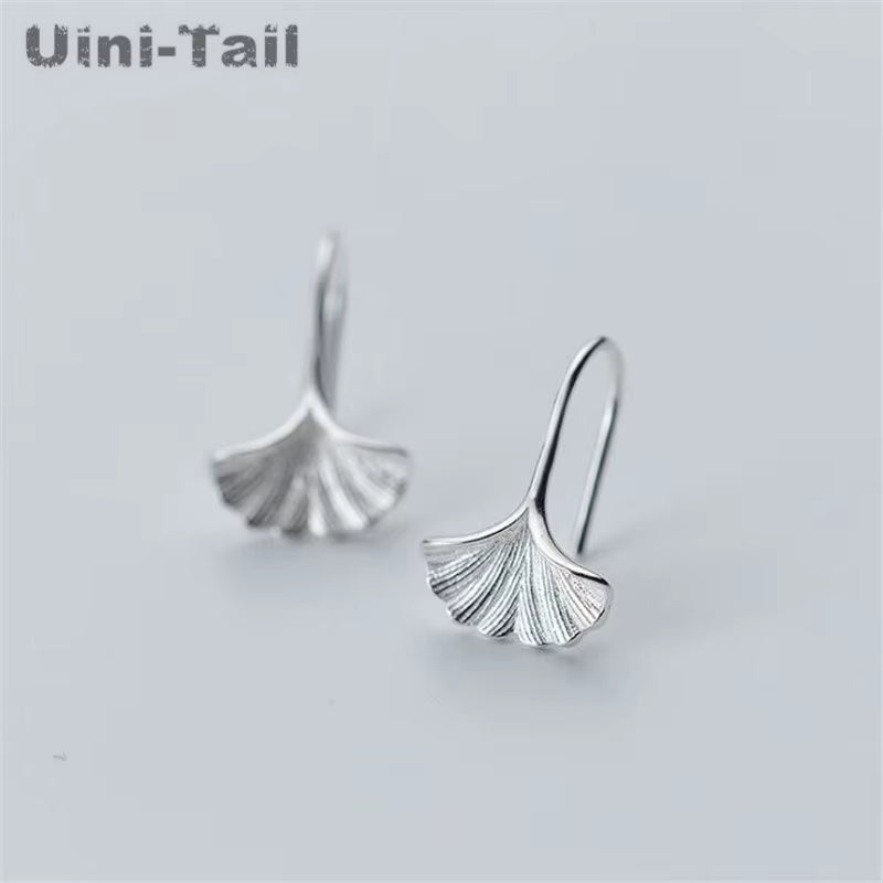 New Hot 925 Tibetan Silver Chinese Style Ginkgo Leaf Ear Hook Temperament Simple Personality Fashion Earrings ED119