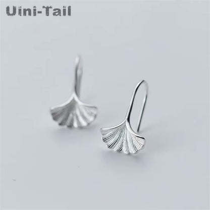 New Hot 925 Tibetan Silver Chinese Style Ginkgo Leaf Ear Hook Temperament Simple Personality Fashion Earrings ED119