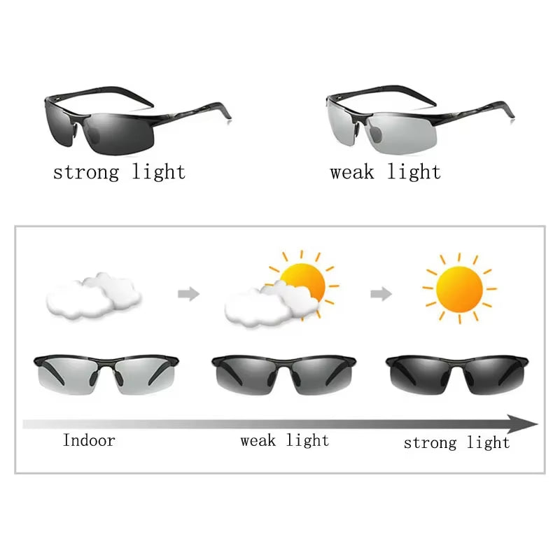 Men Photochromic Polarized Sunglasses Aluminum Frame UV400 Sun Glasses Male Eyewear Driving Goggles