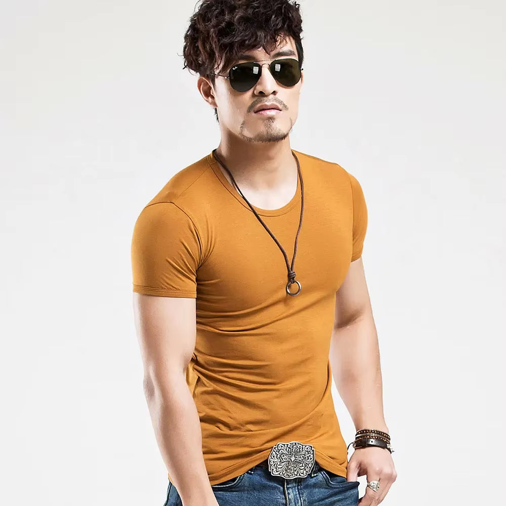 2025 Brand New Men T Shirt Tops V Neck Short Sleeve Tees Men'S Fashion Fitness Hot T-Shirt for Male Man T-Shirt Size 5XL