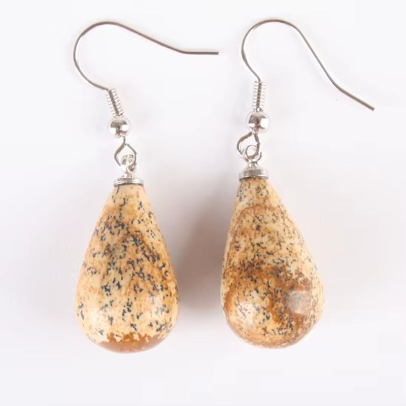 13X22MM Obsidian Clear Quartz Lapis Lazuli Rose Pink Quartz Opal Obsidian Drop Cone Bead Hook Dangle Earrings 1Pair