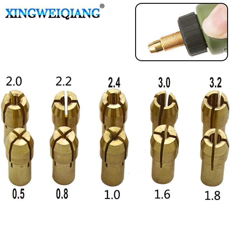 10 Pieces Brass Dremel Collet Mini Drill Chucks Including 0.5/0.8/1.0/1.6/1.8/2.0/2.2/2.4/3.0/3.2Mm