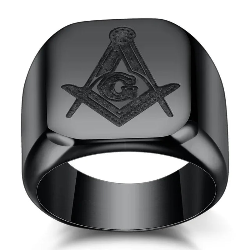 New Arrival Bling CZ Crystal Men Rings with Freemason Masonic Free Mason Signet 316L Stainless Steel Gold Color Jewelry for Men