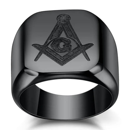 New Arrival Bling CZ Crystal Men Rings with Freemason Masonic Free Mason Signet 316L Stainless Steel Gold Color Jewelry for Men