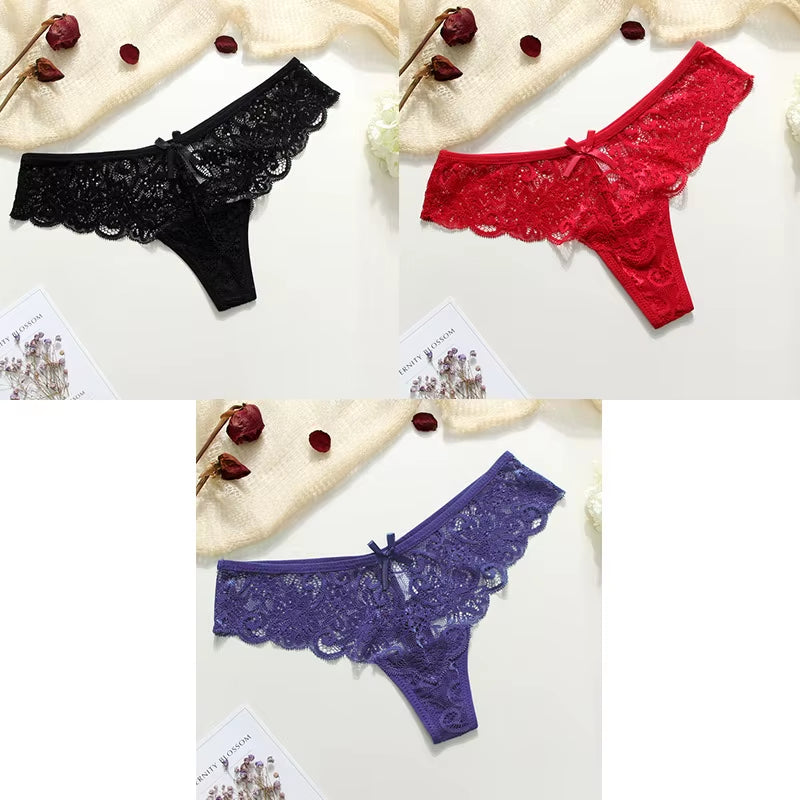 3Pcs Sexy Underwear Woman Thongs Panties Lace G-String T-Back Female Underwear Sexy Lace Thongs Underpants Panties for Woman
