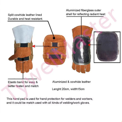 Welding Gloves' Cover High Heat Protection Aluminized & Cowhide Leather anti Flame Stitching Welder Pad
