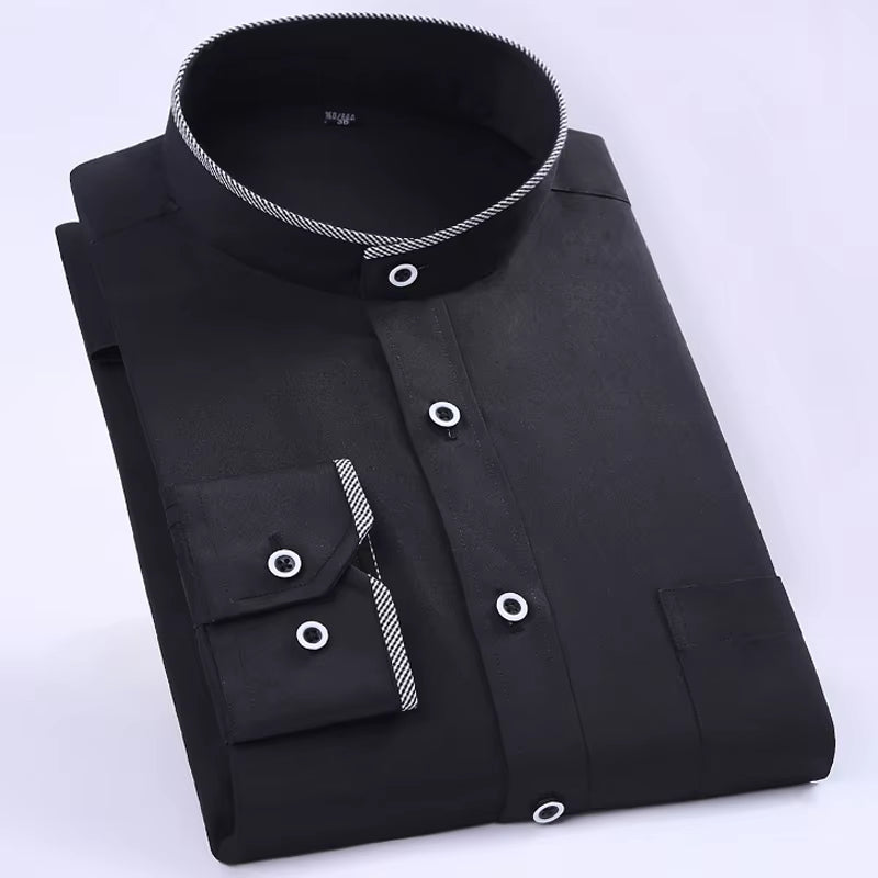 Men'S Classic Long Sleeve Standard-Fit Dress Shirts Formal Business Social Simple Basic Design White Work Office Casual Shirt