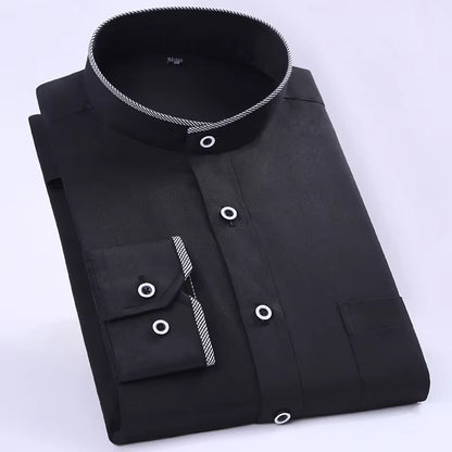 Men'S Classic Long Sleeve Standard-Fit Dress Shirts Formal Business Social Simple Basic Design White Work Office Casual Shirt