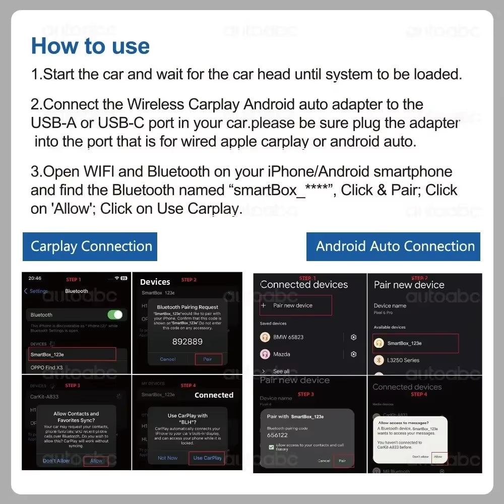 AUTOABC 2025 New 2 in 1 Wireless Carplay Adapter Plug & Plug Auto Connect No Delay Converts Wired to Wireless