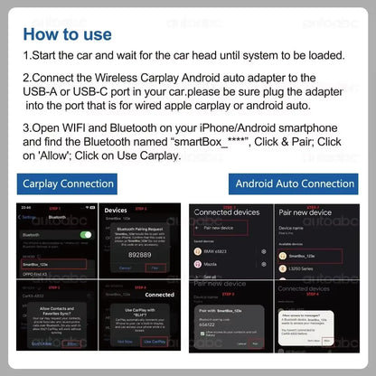 AUTOABC 2025 New 2 in 1 Wireless Carplay Adapter Plug & Plug Auto Connect No Delay Converts Wired to Wireless