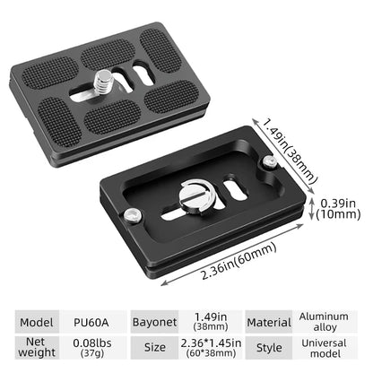 Universal Aluminum Alloy Quick Release Plate Tripod Mount Adapter with 1/4 Screw for Benro Arca Swiss Ball Head and Camera
