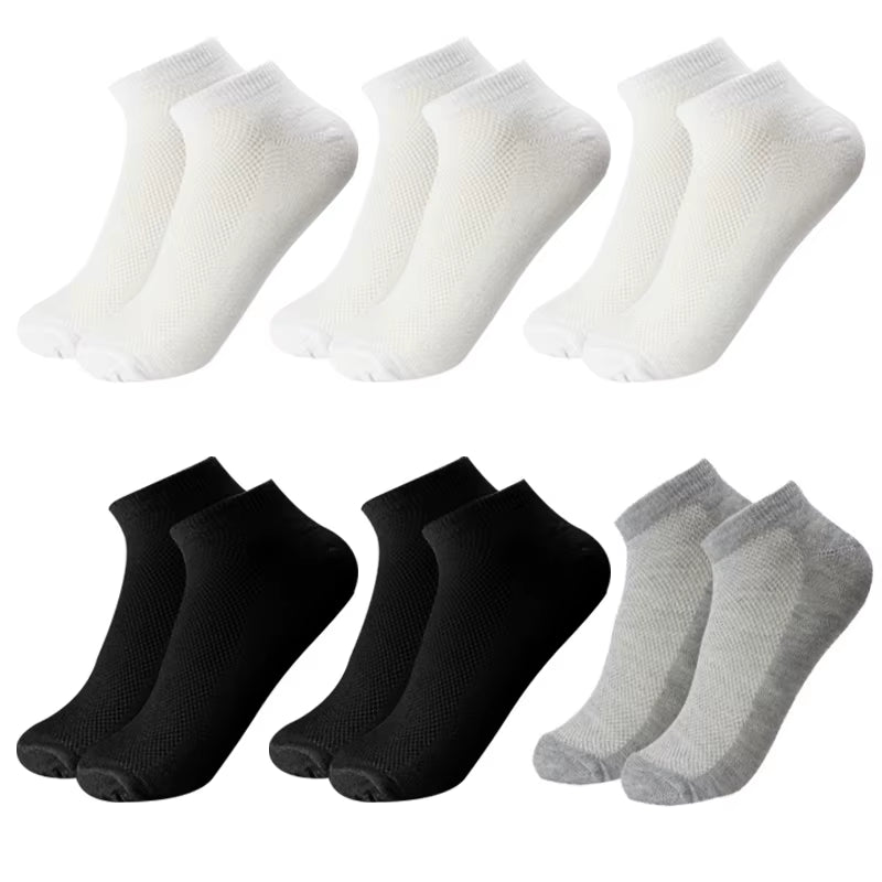 6 Pairs Breathable Men'S Socks Short Ankle Elastic Solid Color Mesh High Quality Business Unisex Sokken plus Size EU38-47