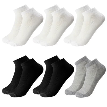6 Pairs Breathable Men'S Socks Short Ankle Elastic Solid Color Mesh High Quality Business Unisex Sokken plus Size EU38-47