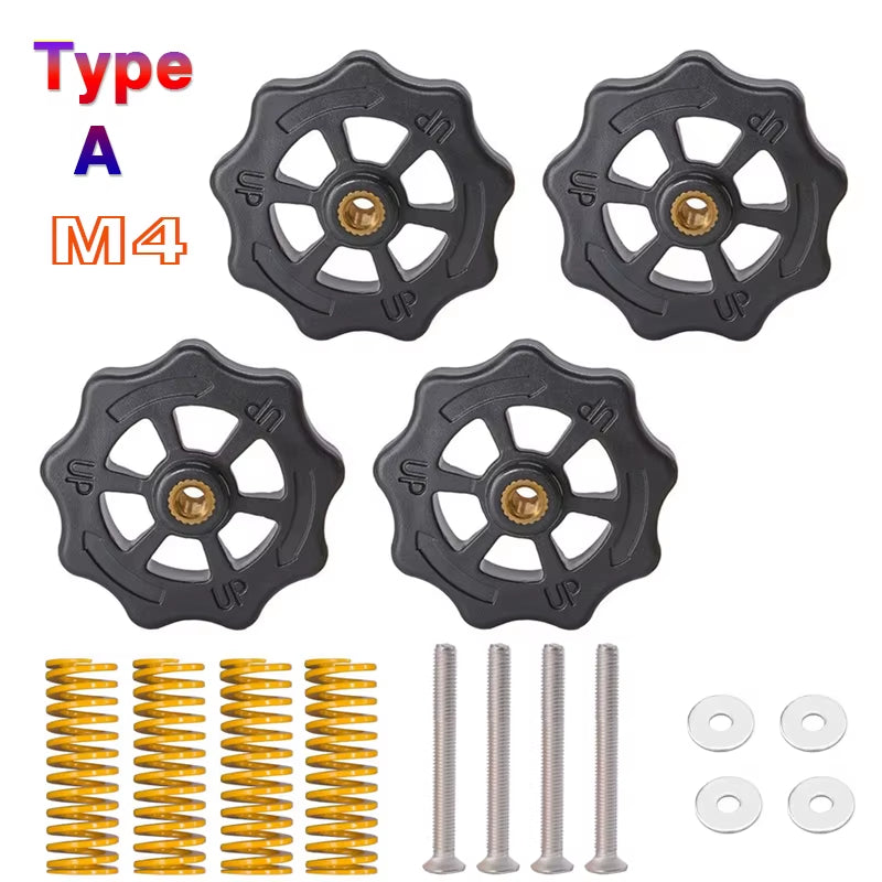4PCS M3/M4 Screws Nuts Heat Bed Leveling Spring Knob Parts 3D Printers Print Platform Calibration Accessories