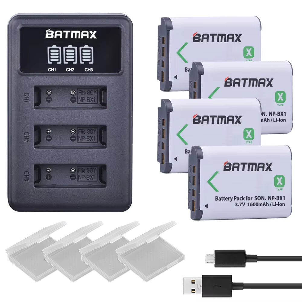 NP-BX1 Np Bx1 Battery + 3 Slots LCD Charger for Sony DSC-RX100 DSC-WX500 IV HX300 WX300 HDR-AS15 X3000R MV1 AS30V HDR-AS300