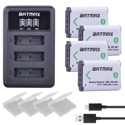 NP-BX1 Np Bx1 Battery + 3 Slots LCD Charger for Sony DSC-RX100 DSC-WX500 IV HX300 WX300 HDR-AS15 X3000R MV1 AS30V HDR-AS300