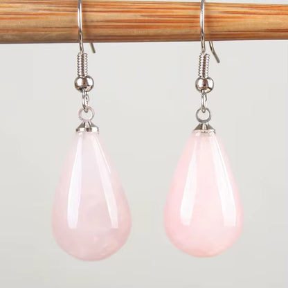 13X22MM Obsidian Clear Quartz Lapis Lazuli Rose Pink Quartz Opal Obsidian Drop Cone Bead Hook Dangle Earrings 1Pair