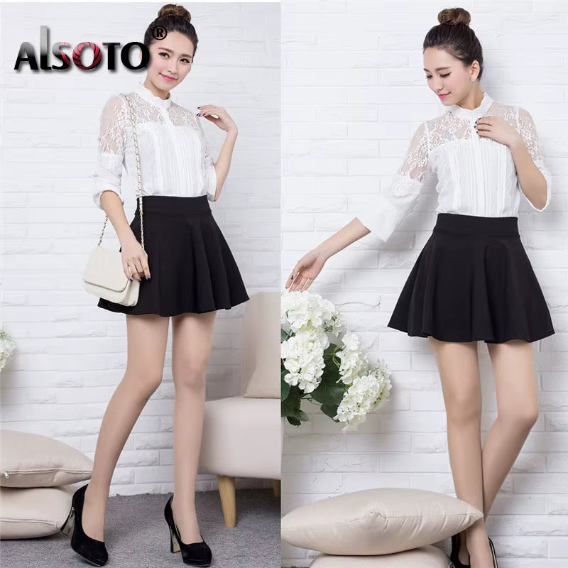 Summer 2025 Women Skirt Elastic Faldas Ladies Midi Skirts Pleated Black Sexy Stripe Girl Mini Short School Skirts Saia Feminina
