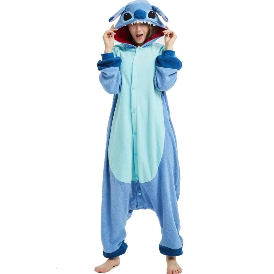 Blue Stitch Kigurumi Animal Adults Cat Bear Shark Onesies Pajama Raccoon Costumes Dragon Jumpsuit Christmas