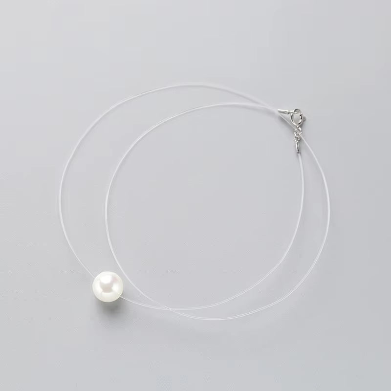 925 Sterling Silver Zircon Crystal Pearl Pendant Choker Necklace Transparent Fishing Line 2020 Fine Jewelry for Women