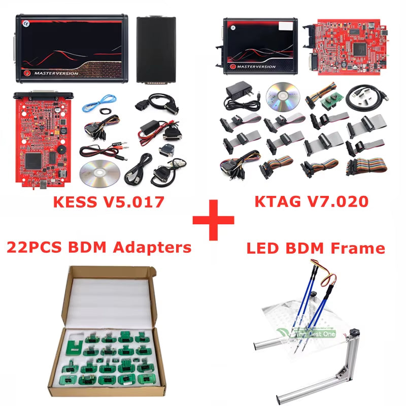Online 2.80 EU Red  V5.017 OBD2 Manager Remap Kit KTAG V7.020 4 LED BDM Frame 22Pcs Adapters K-TAG 2.25 ECU Flash Tool