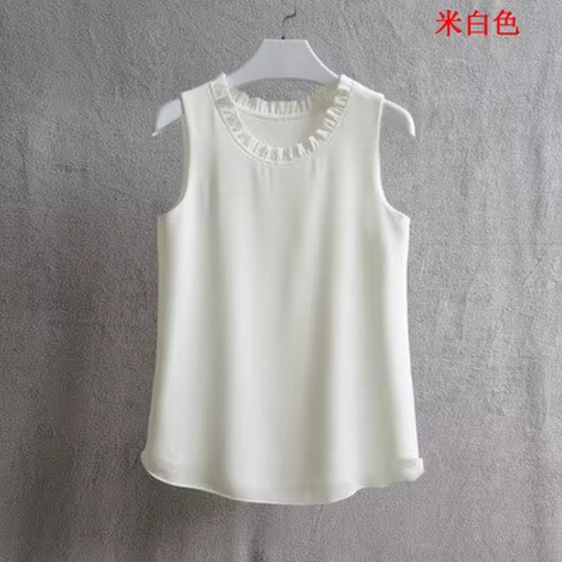 21 Colors Solid Ruffle Chiffon Blouse Women 2025 Summer Fashion Vest Blusas Casual Loose Sleeveless Ladies Tops Shirt