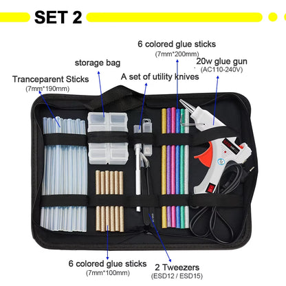 Free Shipping 6 in 1 Glue Gun Set Electric Heat Hot Melt Crafts Repair Tool Professional DIY 110-240V 20W with Sticks Gift
