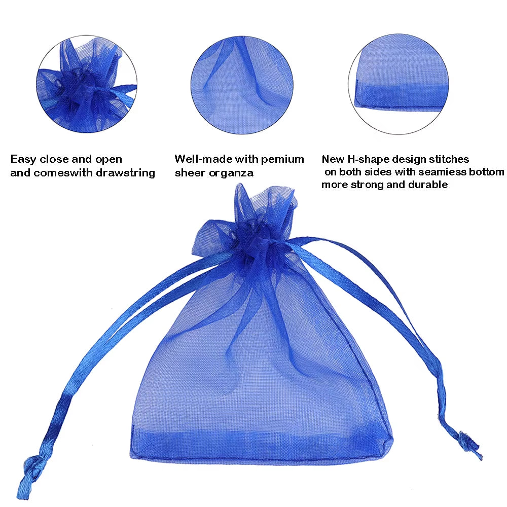 50Pcs/Lot 24 Colors Jewelry Bag Organza Gift Bags for Jewelry Packaging Bags Wedding Gift Storage Drawstring Pouches Wholesale