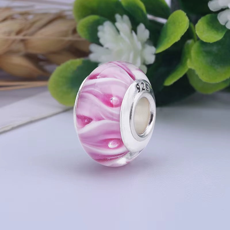 New European Colorful Lampwork Glass Bead Murano Plastic Aolly Charm Fit Pan Brand Bracelet Bangle Women DIY Jewelry Dropship