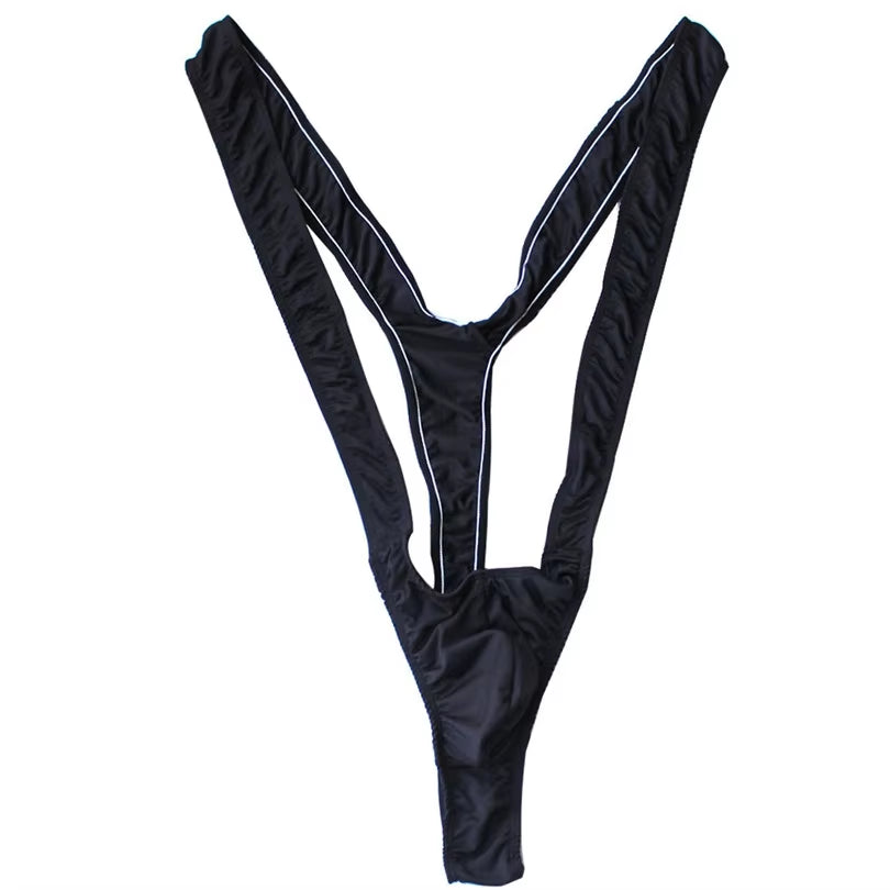 Bright Fluoro Sexy Men Mankini Thong Stretch Open Deep V-Neck Borat Men Beach Swimwear Swimsuit Hot Men Lingerie