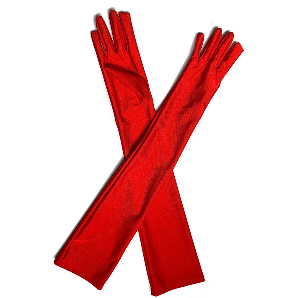 Classic Adult Black White Red Grey Skin Opera/Elbow/Wrist Stretch Satin Finger Long Gloves Women Flapper Gloves Matching Costume