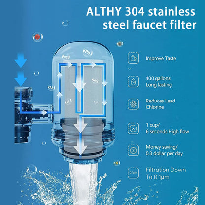 Stainless Steel Faucet Tap Water Filter Purifier System, NSF Certified Reduces Lead, Chlorine & Bad Taste Kitchen