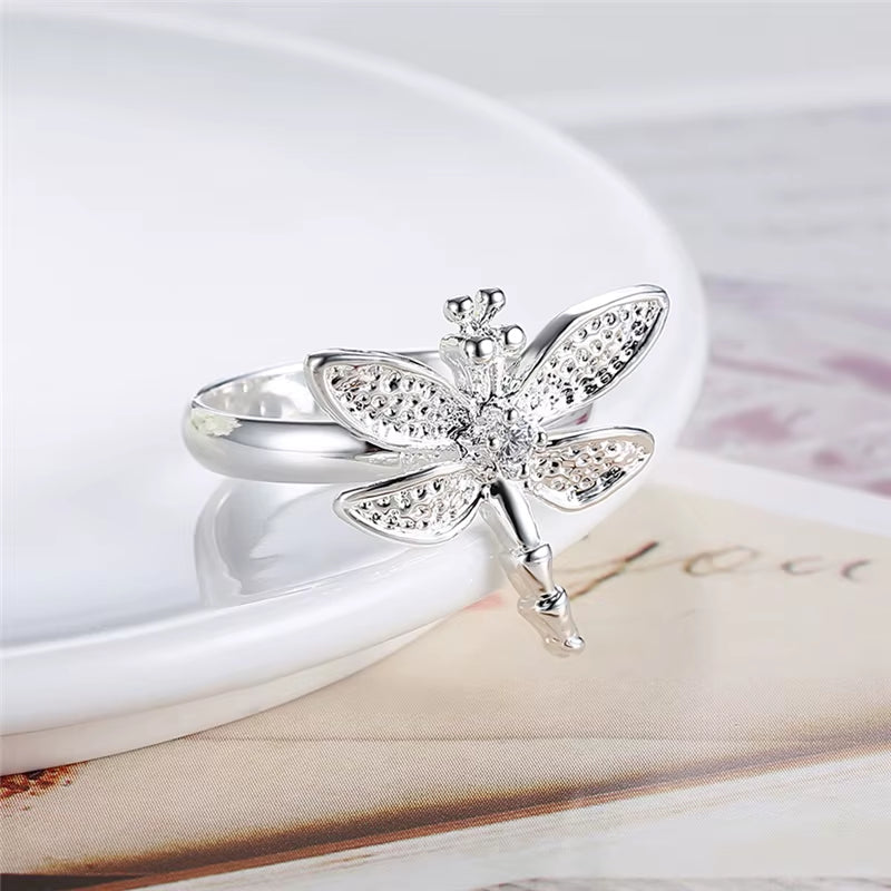 925 Sterling Silver Dragonfly Ring for Women Wedding Engagement Party Fashion Charm Jewelry