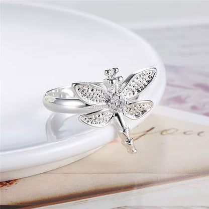 925 Sterling Silver Dragonfly Ring for Women Wedding Engagement Party Fashion Charm Jewelry
